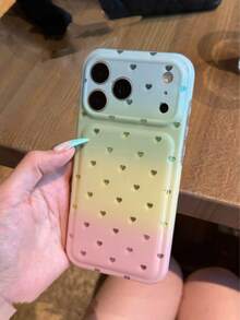 甜美彩虹漸層金心手機殼，適用於 Apple 17 Pro Max、16 Pro、16、17 Pro、15 Pro，附鏈條，全包覆雙層防震手機保護殼 - 彩色 - 查看 3