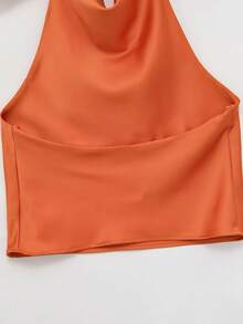 Spring/Summer Solid Color Satin Halter Neck Backless Top - Orange - View 7