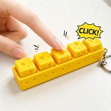 Realistic Cheese Block Keycap Stress Relief Clicker Keychain Creative Bag Pendant Toy Decoration 3D Printed Fun Cheese Office Desk Stress Relief Pendant Keyboard Keycap Super Stress Relief Creative Keychain (Random Style And Color) - Multicolor - View 2