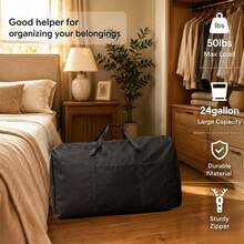 A Heavy-Duty Moving Bag With Double Zippers And Reinforced Handles, A Foldable Travel Organizer Bag Suitable For Clothing, Bedding, Bedding, Dormitory Occupancy, Apartment Moving, Travel, Wardrobe And Bed Bottom Storage - Black - View 5