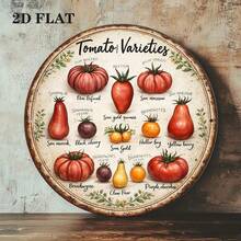 1pc 8*8in/20x20cm 2D Flat Round Sign, Vintage Plaque With Various Tomato Varieties, Tomato Variety Illustrated Decorative Sign, Suitable For Kitchen Decor, Restaurant Decor Or Gift (Random Hole Position) - A - View 6