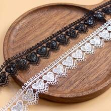 1/5" 亮片愛心刺繡蕾絲緞帶，黑白鏤空花卉蕾絲飾邊，適用於洋裝、內衣與婚禮裝飾 DIY 縫製蕾絲帶，復古鉤編蕾絲飾邊緞帶（衣飾配件/手帳裝飾） - 多色B - 查看 10