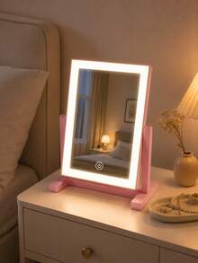 All-In-One LED Makeup Mirror With Front Light, 3 Lighting Modes, 200mAh Rechargeable, Modern Style, Battery Powered Touch Control, Portable, Foldable, Compact, Travel Vanity Mirror With Light, Holiday Gift For Family And Friends - Valentine's Day Gift - Multicolor - View 2