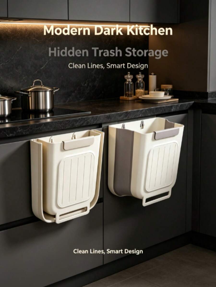1pc Wall-Mounted Folding Trash Can, Multi-Function Large Capacity Wide Mouth Garbage Collection Bin, Kitchen Hanging Folding Trash Can, Bathroom Trash Bag Holder, Cabinet Hanging Trash Storage, Car Trash Storage, Kitchen Accessories - Multicolor - View 1