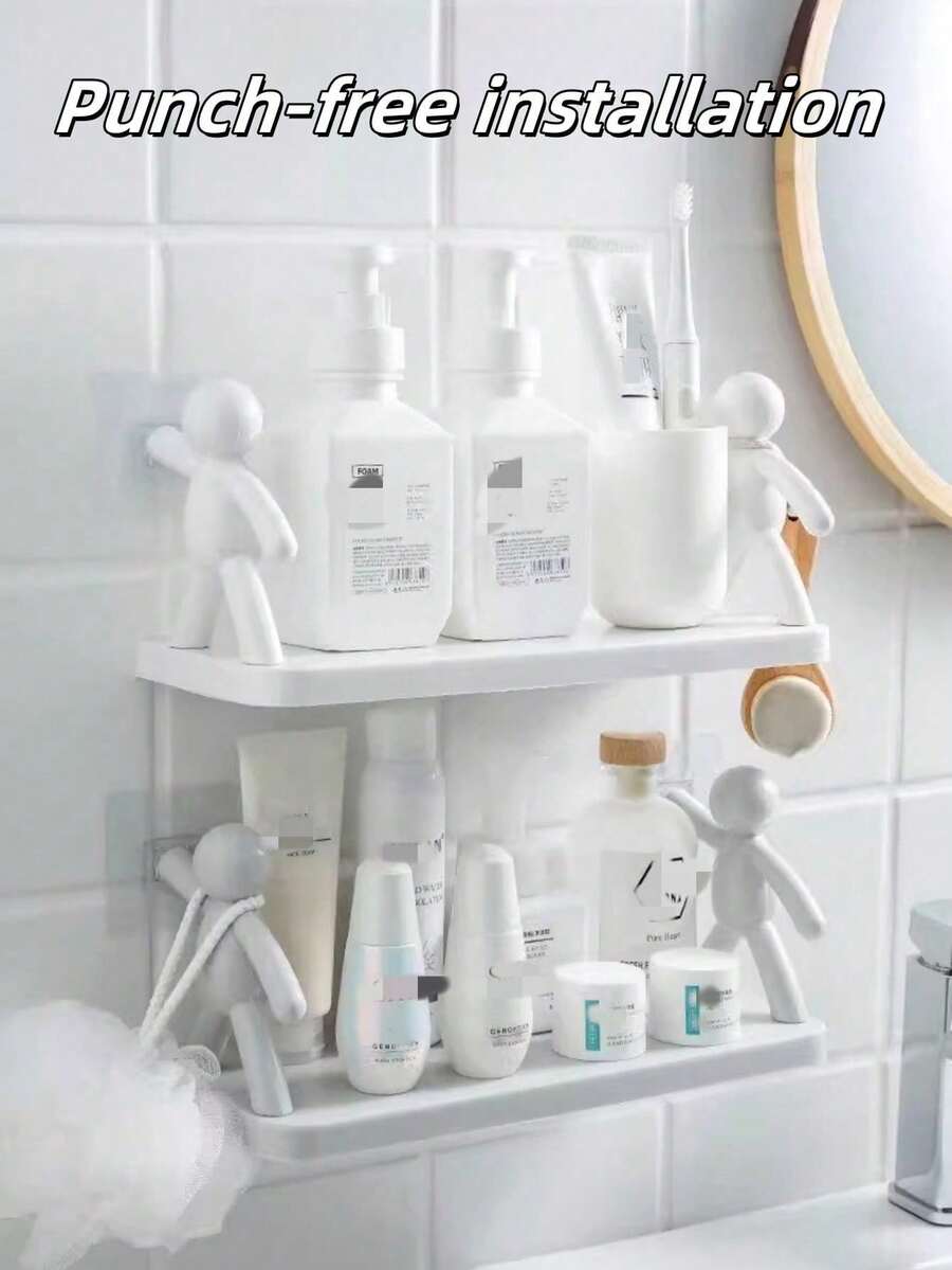 1 buah Rak Penyimpanan Kreatif, Organizer Perlengkapan Kamar Mandi Bentuk Pria Kecil yang Lucu, Rak Penyimpanan Kosmetik, Rak Penyimpanan Perekat, Aksesoris Kamar Mandi, Perlengkapan Rumah Tangga, Rak Penyimpanan Kosmetik Kamar Mandi Tanpa Bor, Organizer Toples Bumbu Dapur