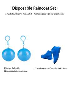 1 Set. Compressed Raincoat Ball + Waterproof Shoe Covers Rain Gear Set - Multicolor - View 12