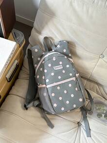 Dedoo Polka Dot Backpack, Contrast Color Zipper Mesh Side Pockets, Lightweight Large Capacity, Student School Bag, Suitable For University Campus, Korean Style Student Daily Use Backpack - Multicolor - View 11