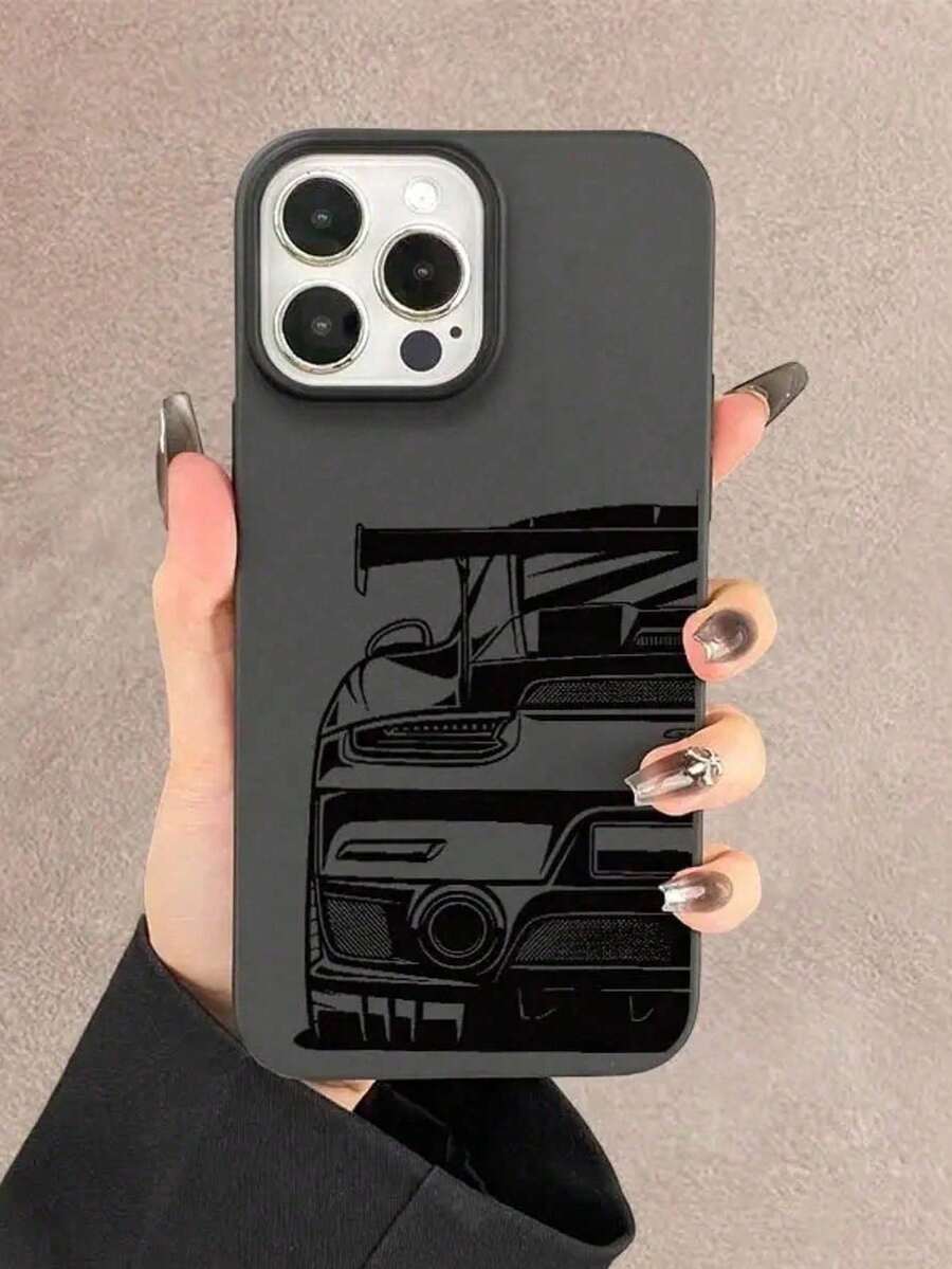 1pc Racing Line Sports Car Tail Wing Pattern Matte Texture Phone Case Protective Cover Realistic Lily Print Clear Case Compatible Bling Phone Case Fully Surrounded Personalized Cool Fashion Soft Protective Cover Compatible With IPhone 16/11PRO/7/16PROMAX/15/12/15PRO/14/13/12/11/XR/7Plus/8Plus/Pro/Max/X - Black - View 1