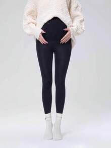 1 Pc Maternity Stirrup Tights, Medium Thickness For Spring & Autumn, Adjustable Belly Support Band, Solid Color Pregnancy Leggings For Outdoor Wear - Multicolor - View 4
