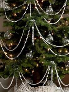 Hanging Pearl Chain Room Decor Christmas Halloween Wedding Decoration Suitable For Various Party Decorations Seasonal Decor Party Backdrop Curtain Window Curtain Faux Pearl String Scene Atmosphere Decoration - E - View 2