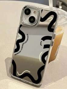 1 Piece Korean Style Abstract Curved English Mirror Phone Case Compatible With Apple 11/12/13/14/15/16/17 Pro Max - Silver - View 1