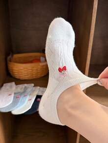 1/3/6 Pairs Women's Multi-Color Combination, Strawberry Embroidery, Autumn New Style, Knitted Breathable Fabric, Ins Style, Sweet Girl Style Invisible Boat Socks, Home, Commute, Party, Sports, School, Holiday Gift - Multicolor - View 8