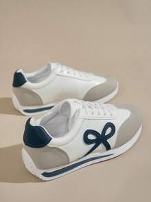 Sepatu Sneakers Kasual Serbaguna Wanita, Ujung Bulat, Model Rendah, Nyaman dan Datar, Gaya Retro Sporty, Kombinasi Warna, Tersedia dalam Warna Merah, Hijau, Kuning, Ukuran 35-43 Plus Size - Blue and White - View 12