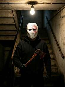 Blood Splatter Hockey Mask, Serial Killer Cosplay Mask, Halloween Costume Party Horror Accessory - Multicolor - View 6