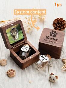 MerexSync Personalized Engraved Pet Memory Box With Custom Picture Frame, Wood Pet Cremation Keepsake Urn, Mini Glass Bottle For Pet Ashes Fur Hair, Heart Paw Wing Charm Option, Loss Of Dog Cat Condolence Memorial Gift - Multicolor - View 2