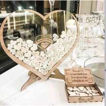 1pc Wooden Heart-Shaped Creative Sign-In Box DIY Guestbook Suitable For Wedding Party - A - View 2
