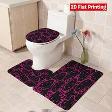 SANRIO Pink Hello Kitty Pattern Black Background Shower Curtain Set 4pcs (Includes 2 Bath Mats + 1 Toilet Lid Cover + 1 Shower Curtain), Easy To Clean And Durable, Suitable For Bathroom And Guest Room - 4-piece Shower Curtain Set - View 18