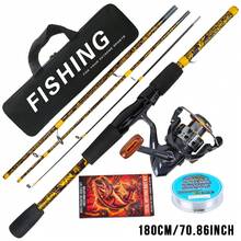 KecchKrezing 4-Section Dragon Pattern Printed Straight Handle Lure Fishing Rod Set, Spinning Reel Full Fishing Tackle, Includes Fishing Line, Lures, Beginner Freshwater Fishing Gear, Matching Portable Storage Bag - Gold - View 8