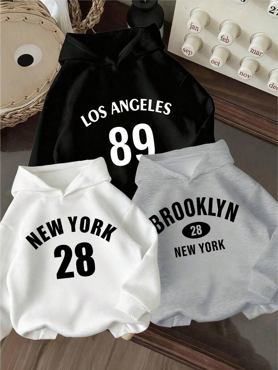 3pcs-Tween Boy 3-Piece Set Fun Print Pullover Sweatshirt, Warm & Comfortable Thermal Lined Pullover Sweatshirt For Autumn/Winter - Black - View 1