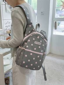 Dedoo Polka Dot Backpack, Contrast Color Zipper Mesh Side Pockets, Lightweight Large Capacity, Student School Bag, Suitable For University Campus, Korean Style Student Daily Use Backpack - Multicolor - View 4