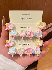 6PCS/12PCS Cute Lollipop Hair Clip Set, Macaron Bow Resin Alligator Hair Clips, Soft Adorable Colorful Side Bangs Hair Clips, Sweet Girl Daily Hair Accessories - Multicolor - View 7