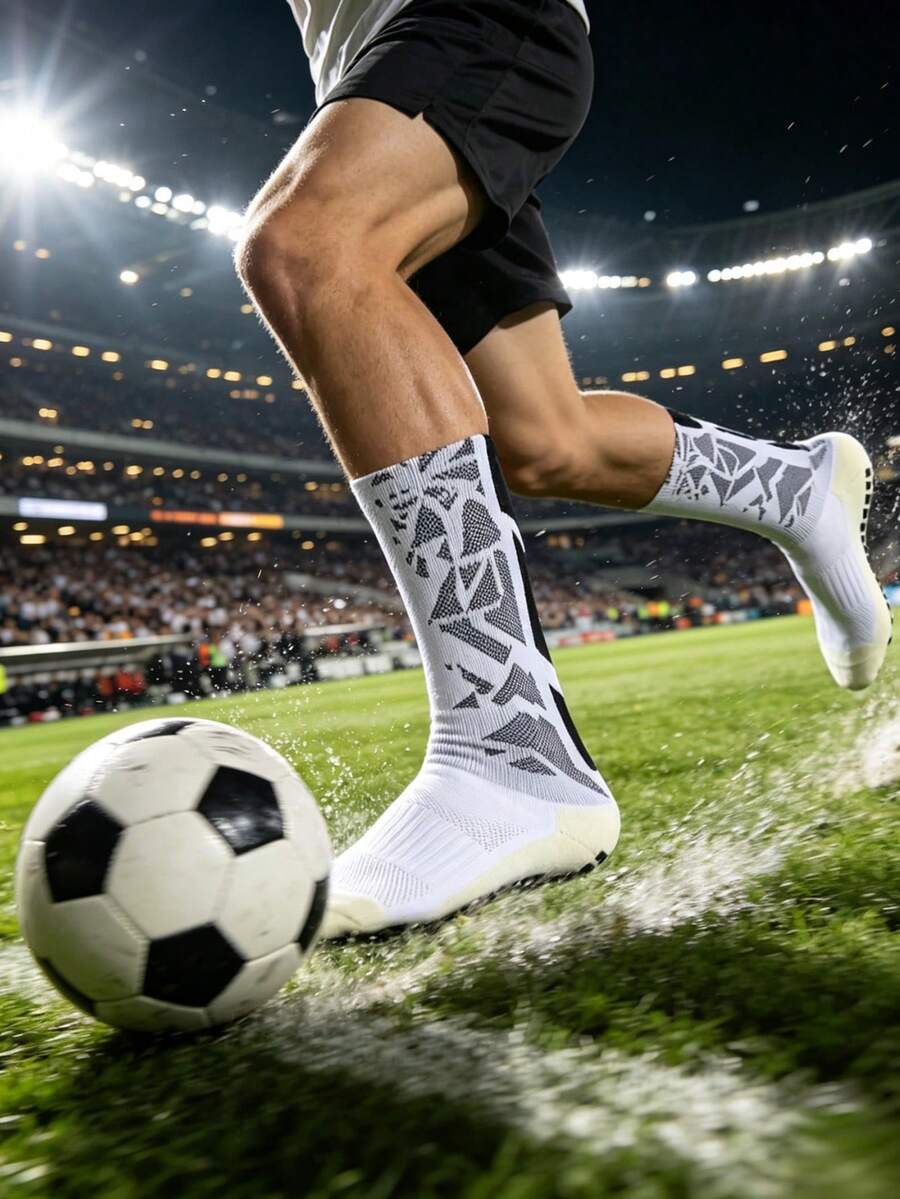 1 Par/4 Pares/5 Pares/8 Pares Meias Esportivas de Futebol Antiderrapantes, Absorventes de Suor, Resistentes a Odores com Aderência Pontilhada, Meias Profissionais de Cano Médio de Toalha Grossa para Absorção de Suor, Antiderrapantes e Duráveis - Multicolorido - Visão 1
