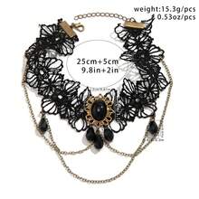 1pc Fashionable Vintage Lolita Lace Armband Black Gothic Water Drop Tassel Bracelet Halloween Jewelry, Halloween Ghost Bride Costume Accessory - Black - View 3