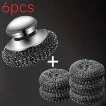 6pcs Steel Wire Scrubbing Brush With 5 Replacement Balls, Dish Cleaning Brush, Non-Scratch, Professional Removal Of Stubborn Stains, Suitable For Cast Iron, Grill, Stove, Sink, Cookware, Essential Home Tool - Cleaning Ball - View 10