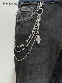 1pc Fashion Minimalist Men's Pants Chain, Metal Chain With Skull Hand Pendant, Personalized Clothing Chain, Unisex Waist Accessory - Multicolor - View 2