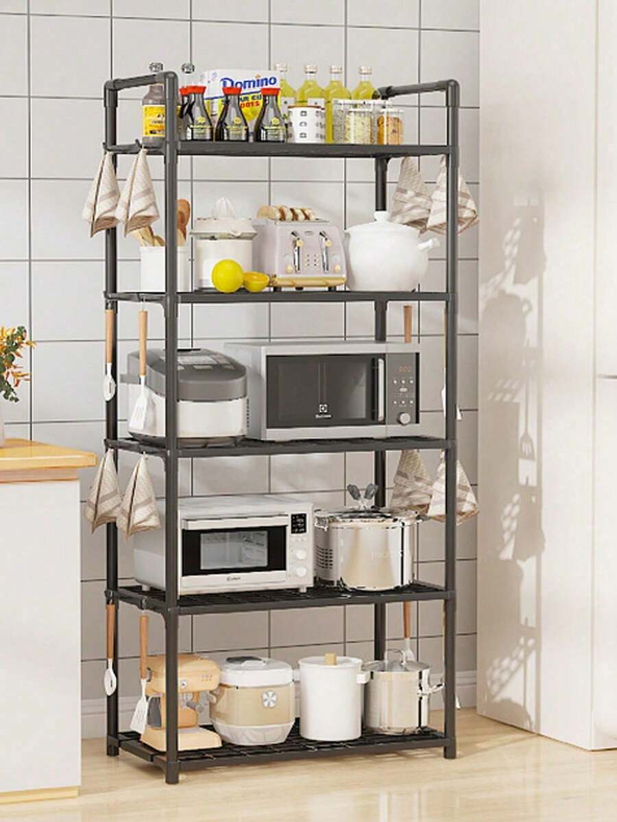 5-Tier Kitchen Storage Cart, Multipurpose Kitchen Shelf, Multilayer Storage Rack For Living Room, Spice Organizer - Black - View 1