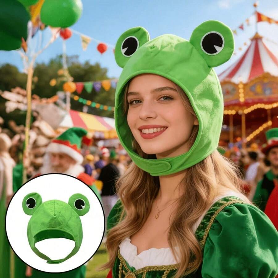 Funny Frog Eyes Full Head Hat, Soft Plush Holiday Party Costume Headpiece - Multicolor - View 1