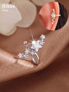 Hihho 1pc Luxury High-End Rhinestone Star Ear Clip, Fashionable Personalized Women's Star Ear Cuff, No Ear Piercing Required, Suitable For Daily, Holiday, Work, Commute Wear - Star Ear Cuffs - View 5