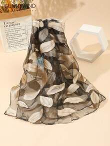 1pc Women's Leaf Pattern Versatile Elegant Lady Polyester Jacquard Scarf For Daily Use - Beige - View 2