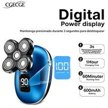 CGECGE Electric Shaver, Electric Bald Head Shaver, Rotary Shaver, IPX6 Waterproof, Wet And Dry Use, Easy To Clean, Contour To The Face, Floating Head, Screen Display, Type-C Charging, Underarm, Leg, Arm, Body Hair Removal Tool, Holiday Gift. - 藍色套裝 - 查看 3
