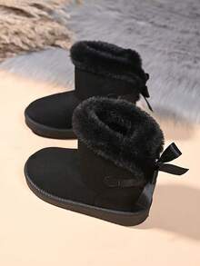 Fashionable New Children's Snow Boots, Comfortable Warm Winter Bow Ankle Boots - Black - View 4