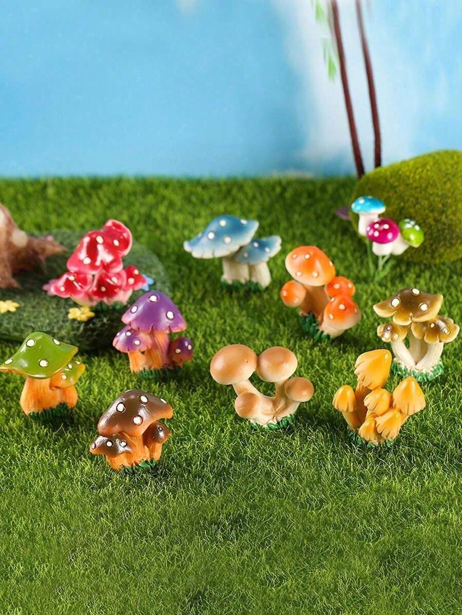 Realistic Mini Mushroom Resin Figurine, Flower Pot Landscape Decor, Succulent Micro Landscape, Yard, Fish Tank, Terrarium Decoration - Multicolor - View 1