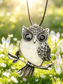 1/5/10/20/50pcs Multi-Color Fashion Metal Inlaid Natural Crystal Owl Pendant Necklace, Natural Amethyst, Suitable For Women's Daily Wear - Owl - View 20