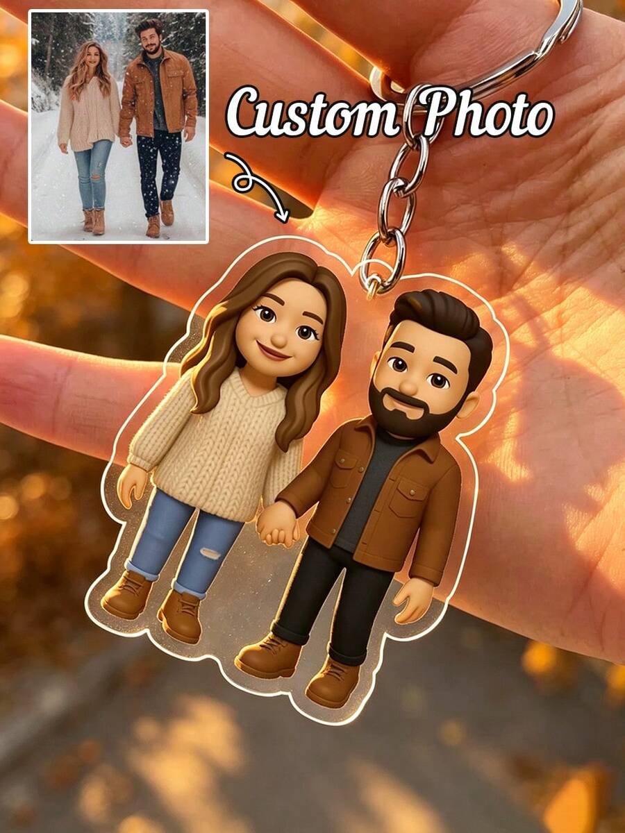 Customized Acrylic Photo Keychain, Family Photo Keychain, Dog Keychain, Pet Photo Keychain, Couple Photo Keychain, Personalized Souvenir, Commemorative Gift For Loved Ones, Unique Consolation Gift, Birthday Gift, Anniversary - C-character Cartoon Keychain - View 1