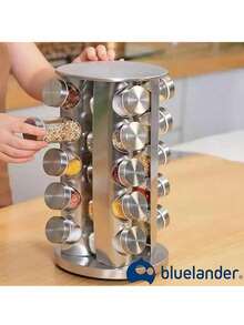 Especiero Giratorio 360º, con 20 Frascos de Vidrio, 5 Niveles, Organizador de Cocina, Especiero, Especie de Cocina, Estante Organizador de Especias, 34 * 22 * 22 cm, Bluelander. - Plateado - Ver 1