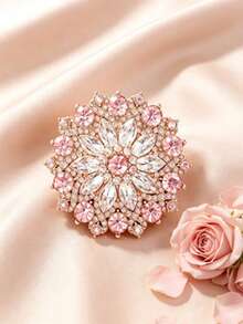 1pc Round Floral Brooch Lapel Pin, Elegant Fashion Collar Accessory, Unisex, Suitable For Wedding, Banquet, Formal Suit, Daily Office Decoration - Pink - View 14
