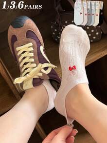 1/3/6 Pairs Women's Multi-Color Combination, Strawberry Embroidery, Autumn New Style, Knitted Breathable Fabric, Ins Style, Sweet Girl Style Invisible Boat Socks, Home, Commute, Party, Sports, School, Holiday Gift - Multicolor - View 1
