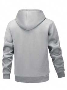 Men's Thermal Lined Hoodie Sweatshirt, Thickened Drawstring Pocket Pullover Hoodie For Autumn/Winter - Grey - View 9