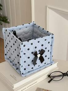 1pc 4-Color Large Polka Dot Storage Basket With Bow Decor, Desktop Organizer For Dorm, Bedroom, Miscellaneous Small Items - Multicolor - View 11