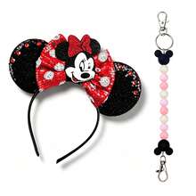 2pcs Disney Shiny Mickey Mouse Ear Headband With Storage Lanyard And White Sequin Bow - R - View 11