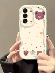 1 buah Casing Ponsel Motif Polka Dot Beruang Minimalis Lembut Bergelombang Besar Bergaya , Tekstur Gelombang Putih Susu, Cakupan Lensa Penuh, Casing Lembut, Kompatibel dengan Ponsel Seri 1 - Putih - View 1