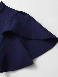 Spring Summer Autumn Solid Color Split Petal Sleeve Knit Cardigan - Navy Blue - View 8