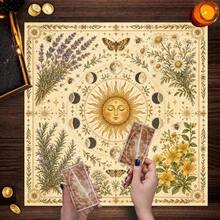 1pc Retro Herb Botanical Tarot Table Cloth Old Paper Tone Smiling Sun Lunar Cycle Floral Insect Border Square Witch Altar Cloth Lightweight Divination Mat Wall Hanging Home Decor - Black - View 8