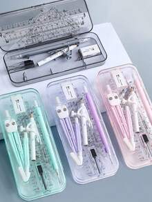 新学期必需品 コンパスと定規 学生セット、三角定規、分度器、製図ツール、試験と学習文房具、多機能ペンホルダー付きプロ用製図定規 - セット - チェックする 13