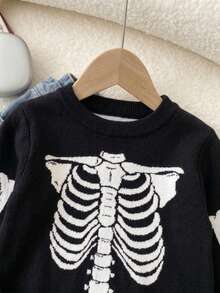 Boys Streetwear Halloween Skeleton Graphic Knit Pullover Sweater, Suitable For Halloween, Autumn And Winter - Black - View 5