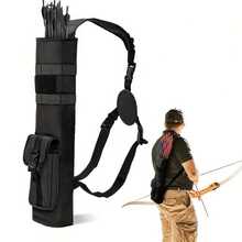 1pc Multifunctional Tactical Arrow Quiver, Portable Arrow Storage Bag, Lightweight Back Quiver For Men And Women, Dual-Purpose Waist Arrow Bag With Shoulder Strap And Waist Belt Clip, Suitable For Archery, Bow Hunting And Target Practice - Black - View 2